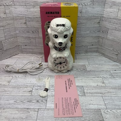 Vintage California Clock Co Electric White Poodle Clock Partially Works READ**