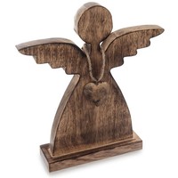 Dekofigur Holzfigur Engelsfigur Mangrovenholz Goldenes Herz 29Cm