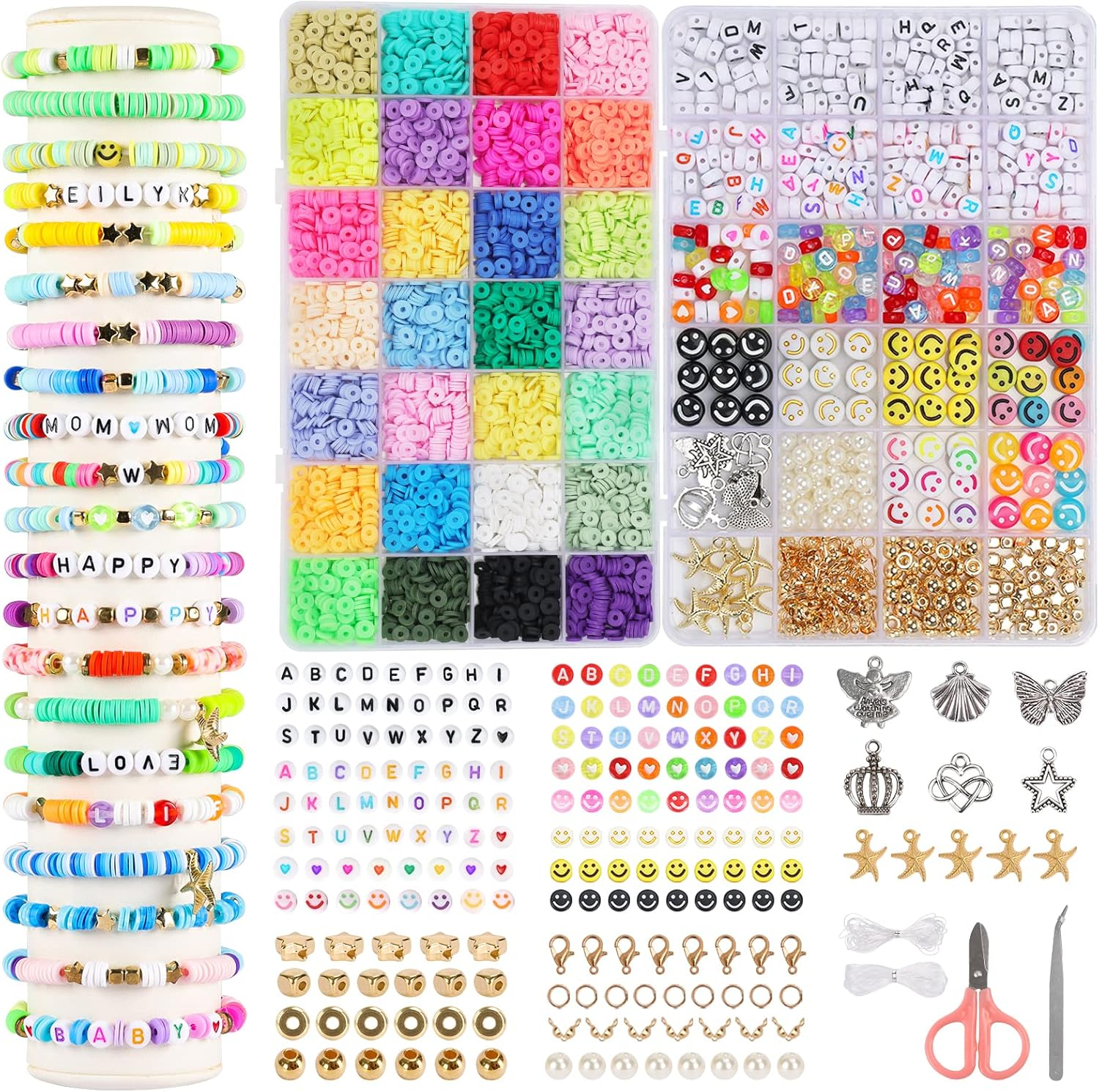 5000 Flat Clay Heishi Beads in 28 Colors for DIY Bracelet Making Kits