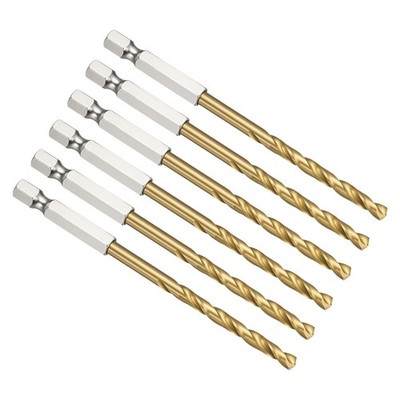 4.2mm Drill Bit Hex Shank 135° M2 HSS Titanium Nitride TiN Coated - 6 Pack