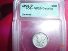 1921 d mercury dime ICG VF20 Cleaned