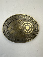 Vintage USA Olympic SHOOTING TEAM Brass Belt Buckle 1996 Aim For Gold ATLANTA