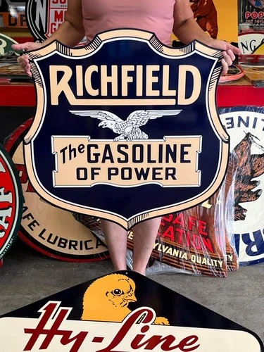 Vintage Old Style Sign Richfield Gasoline NOT Porcelain Made in USA 30x30