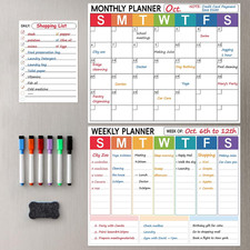 3 Pack Dry Erase Magnetic Calendar for Refrigerator - Monthly Weekly Daily P