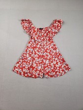 Forever 21 Women Mini Dress S Red Floral Ruffle Off The Shoulder Button Front