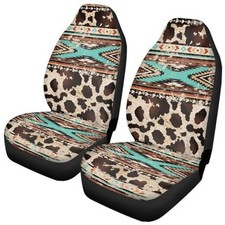 Car Seat Covers Front Seats Only for Women Men Auto Aztec Ethnic Cow Print 83