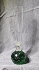 Vintage Green Glass Controlled Bubble Bud Vase 6 In 754