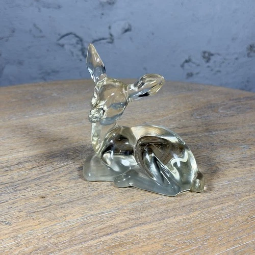 Vintage Fenton Clear Glass Deer / Fawn Laying Down Figurine - 3.75" H x 3.5" L