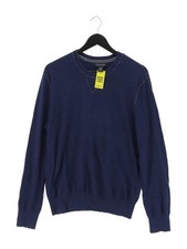 Banana Republic Men's Jumper M Blue Cotton with Cashmere Round Neck Pullover