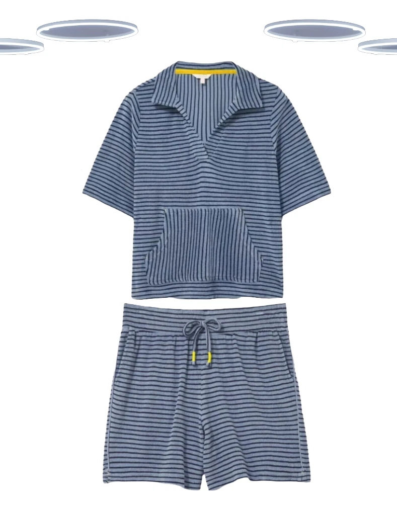 Ex White Stuff Women's Towelling Top and Shorts Set in Blue Stripe