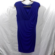 Lauren Ralph Lauren Blue Ruched Sheath Dress Size 12 Stretch Evening Classic