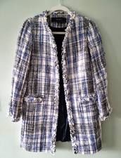 Giacca Zara lunga blu con frange boucle piccola