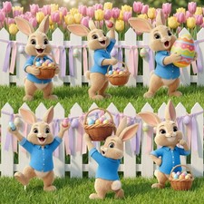 6 PCS Easter Bunny Yard Signs Decorations,Easter Decorations Outdoor with Sta...