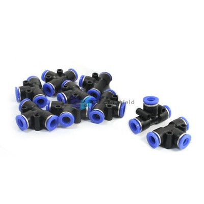 10 Pcs Equal 8mm 3-Way T   Plastic Pneumatic Push In Fittings QuickJoints Kd *tm