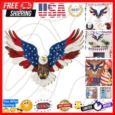 1 Pcs 4th of July Patriotic Door Sign Eagle Wreath Decorations  Wooden Rusti...