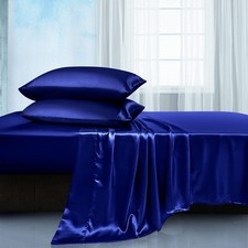 Manyshofu Satin Queen Sheets Set 4 Piece - Soft Silky Satin Sheets Set, Royal...