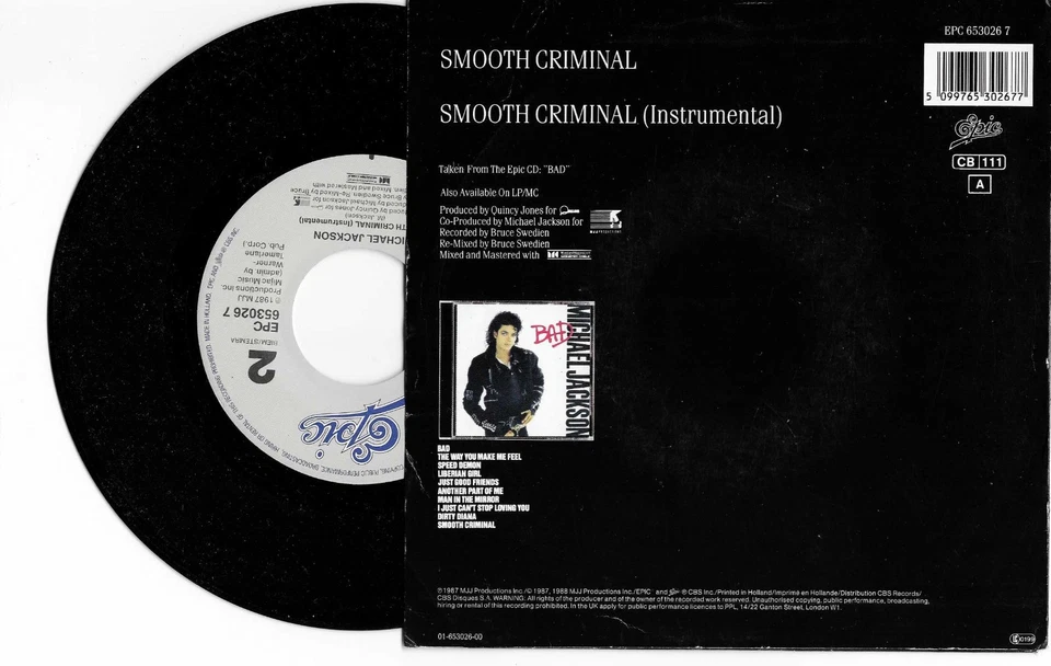 SP 45Tours 7" vinyl – Michael Jackson – Smooth Criminal - Photo 2/2