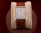Vintage Men Seiko quartz Barrel-Tank White Dial Light Brown leather Dress Watch
