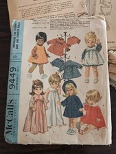 McCall  s 9449 Wardrobe Toddler Dolls, Size M 17"-18.5", Vintage 1968