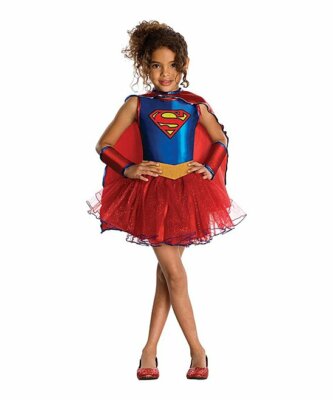 Supergirl DC Girls Halloween Costume Tutu Dress Cape Size M 8-10 NWT Rubie's