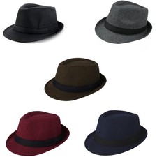 Men's Trilby Fedoras Hat Manhattan Panama Jazz Cap Gangster Short Brim Derby Hat
