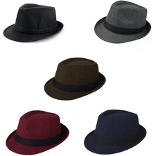Men's Trilby Fedoras Hat Manhattan Panama Jazz Cap Gangster Short Brim Derby Hat