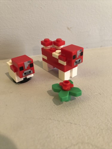 Lego Minecraft Mooshroom & Baby Mooshroom With Plant-minifigure Lot