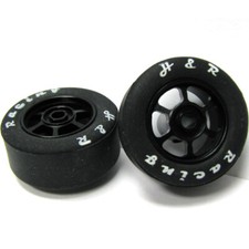 NEW H R Racing HR1355 6 Spoke 12mm Black Wheel with Rubber Tire 2 1:24 Slot