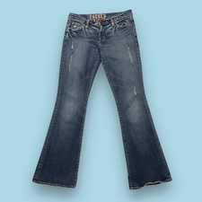 Sacred Blue Low Rise Flared Denim Jeans Womens 30x32 Distressed Y2K USA Made