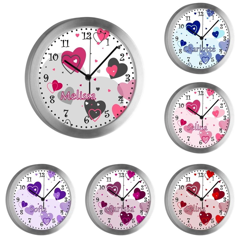 CREADESIGN Kinderuhr mit Namen Kinder Funkuhr leise Wanduhr Kinderzimmer Uhr Herz