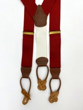 Dooney Bourke Men's Braces Suspenders Button Leather Tips Red Straps