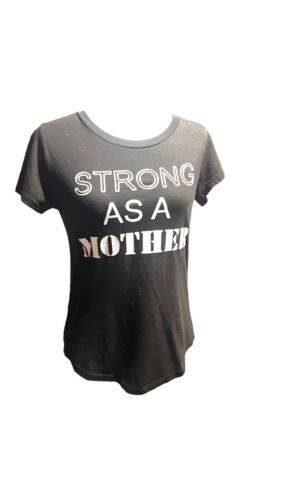 Strong As Mother Black Slogan Print  T-Shirt By St