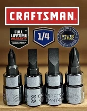 4 Craftsman Phillips #1,  # 2 & 7/32, 1/4 Slotted  Bit Screwdriver Socket 1/4 Dr