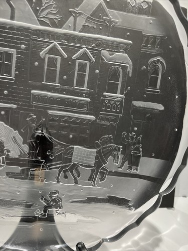 1990(!) "Winter Traditions" Clear & Frosted GLASS PLATTER/SERVING TRAY 14" - Picture 3 of 5
