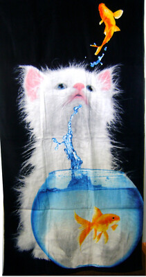 Cat Fish Bowl  Bath Towel 30'' x 60'' Cat 100% Cotton