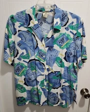 Vintage 90s Napa Valley Women's Short Sleeve Button Up Shirt World Travel Size M