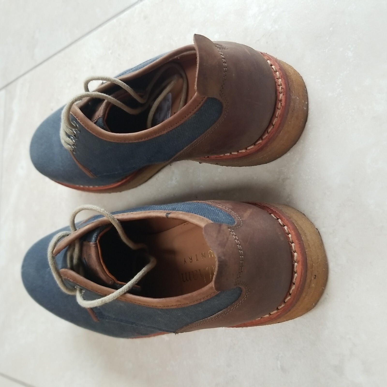 SAOLA Scarpe Chatham Country blu tela ambasciata derby suola crepe blu navy stringate UK 6