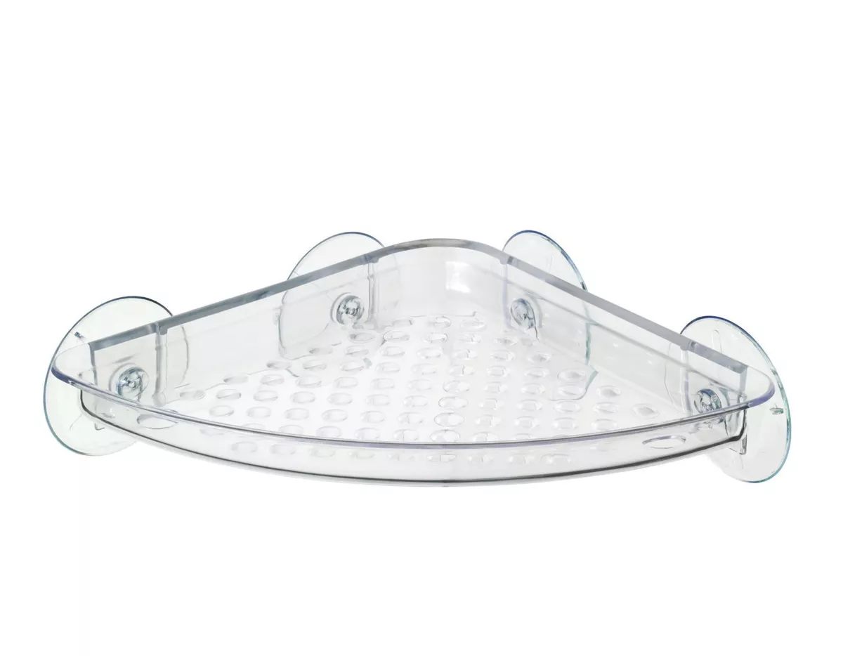 Suction Cup Shower Caddy Corner Plastic Clear Storage Corner Shelf Dish  Tray