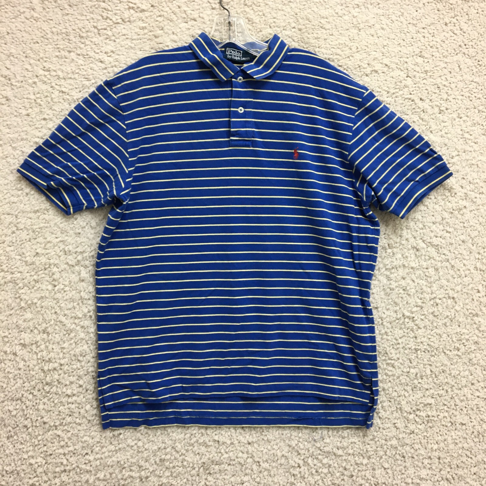 Polo Ralph Lauren Shirt Extra Large Adult Blue Striped Short Sleeve Golf Mens XL