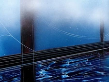 Bridge Painting Signed Art with Cloud Cover on Blue by Artist Jason Girard.