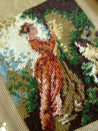 A Sweet Scene Gentleman Propose the Lady Completed Needlepoint Canvas Tapestry - Picture 3 of 5