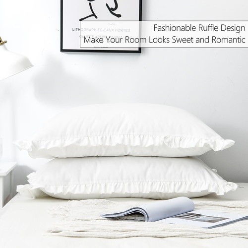 Ruffle Pillow Shams White Standard Set (20x26 inches) - Picture 4 of 7