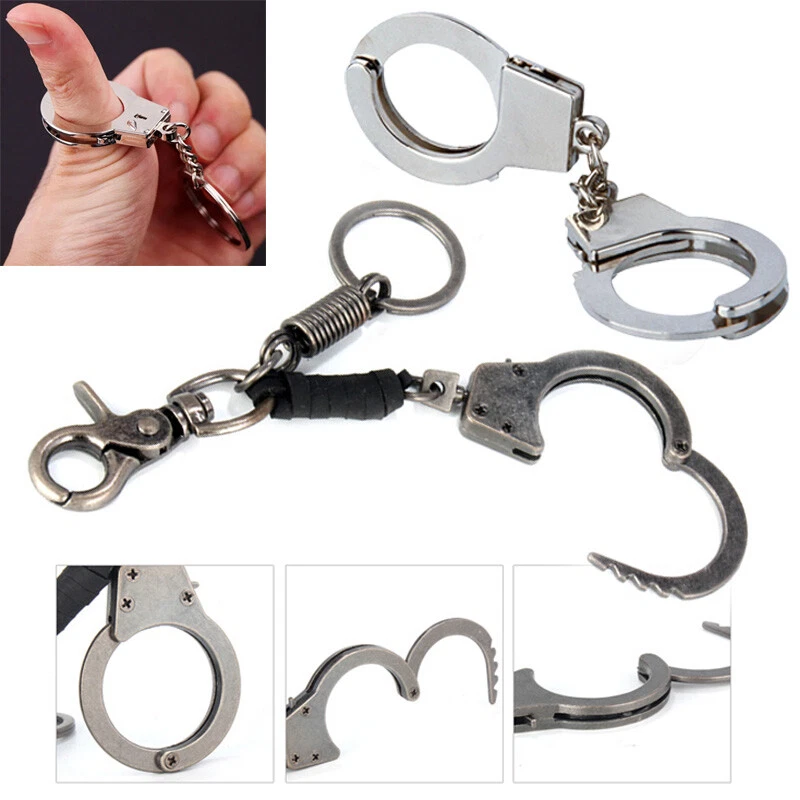 3D Silver Metal Functioning Mini Police Handcuffs Keyring Novelty Key Ring Gift - Image 1 of 1