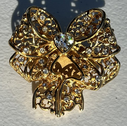 Broche de arco vintage en tono dorado y diamantes de imitación de moda joyería pin 2""x2"" SI - Imagen 13 de 14