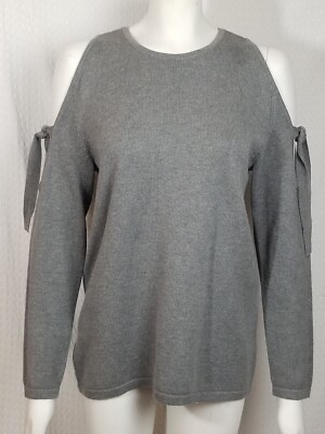 J.Jill Women's Gray Cold Shoulder Long Sleeve Tie Up Sleeve Sweater Size Small