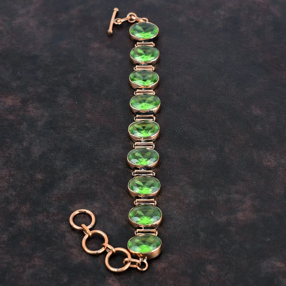 绿色紫水晶宝石珠宝铜礼品妈妈可调节手链 6.0 — 第 3/4 张图片