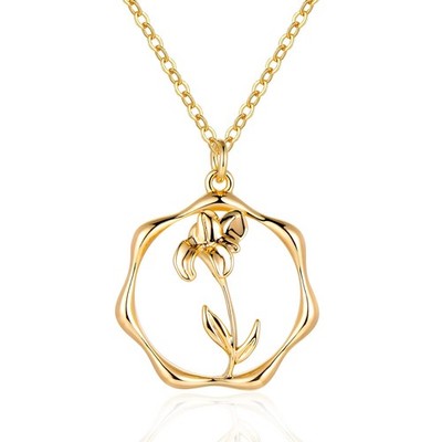 Gold Dainty Flower Necklace 18K Gold Plated Birth Flower Necklace Handmade  - 01
