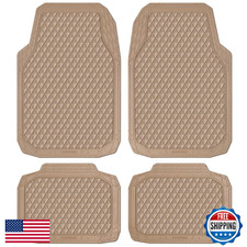 CAR PASS Beige 4pc All-Weather Rubber Car Floor Mats 3D Rhombus Waterproof Trim-