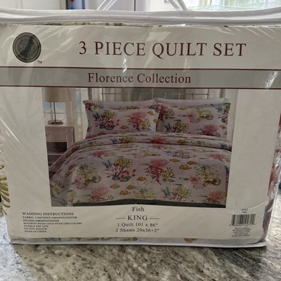 Spirit Linen Fish King Quilt Set 2 Shams Florence Collection 
