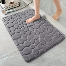 Gray 3D Cobblestone Bathroom Mat 40x60cm   Non-Slip Absorbent Bath Rug, Quick-Dr